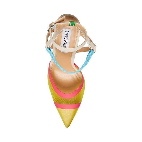 NWOT Steve Madden AFORD Yellow Multicolor Mesh Toe Stiletto Ankle Strap Heel, 7 - Picture 3 of 15